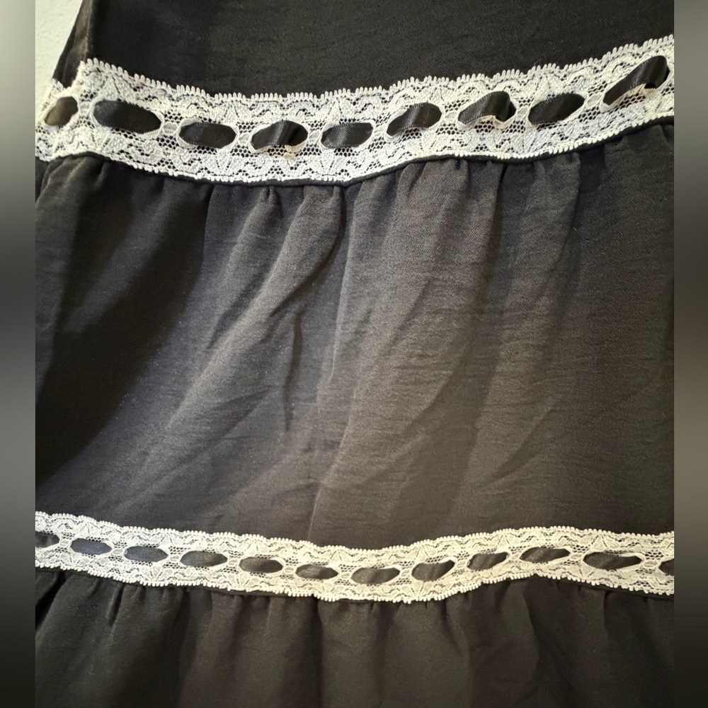 NWT Signify Black Smocked Maxi Dress Coquette Boho Ribbon & Lace Tiered Sundress - Picture 7 of 11